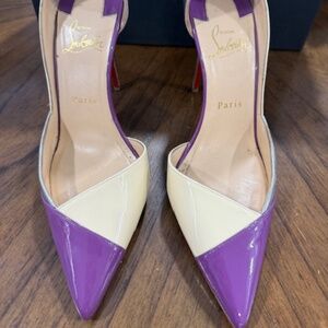 CHRISTIAN LOUBOUTIN Purple/Silver/White Patent Leather Tac Clac Pumps Size 8/38